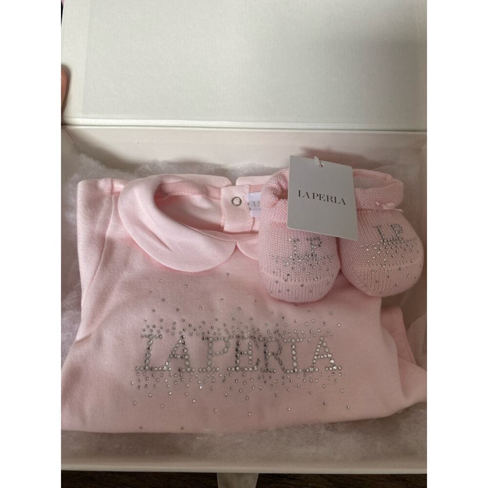 La Perla NWTs Pink Baby Embellished One Piece Outfit with Booties 1 Month